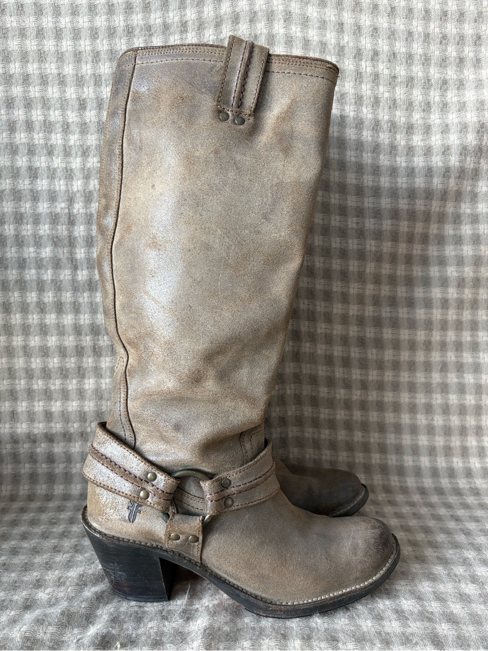 FRYE CARMEN HARNESS LEATHER LIGHT BROWN TALL BOOTS WOMENS 8.5